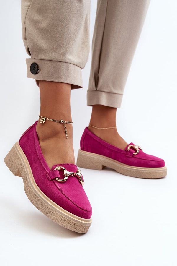 Zazoo Zazoo 3429 Suede Women's Moccasins with Decoration Fuchsia