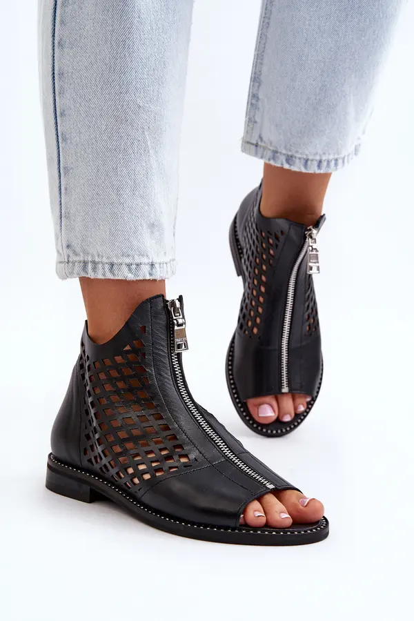 Zazoo Zazoo 977/L Leather Cutout Sandals with Zip