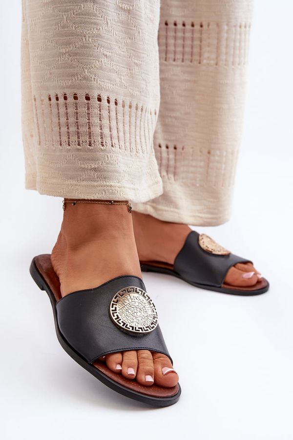 Kesi Zazoo Leather flat slippers with embellishment, black
