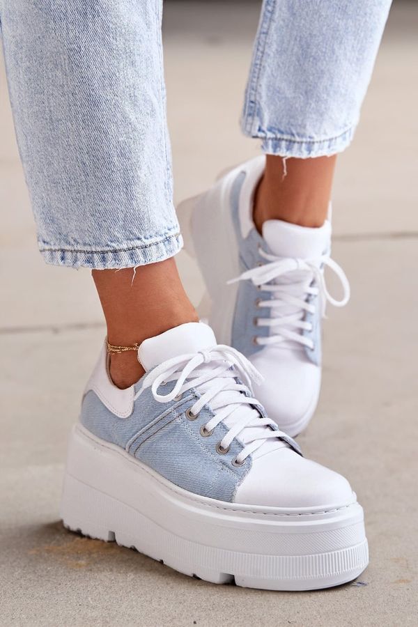 Zazoo Zazoo Leather Sneakers On Massive Platform Denim White Lewski 3586