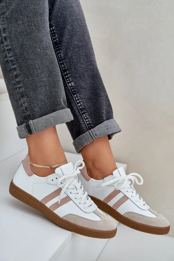 Zazoo Zazoo N1068 Leather Low Sneakers Women Beige