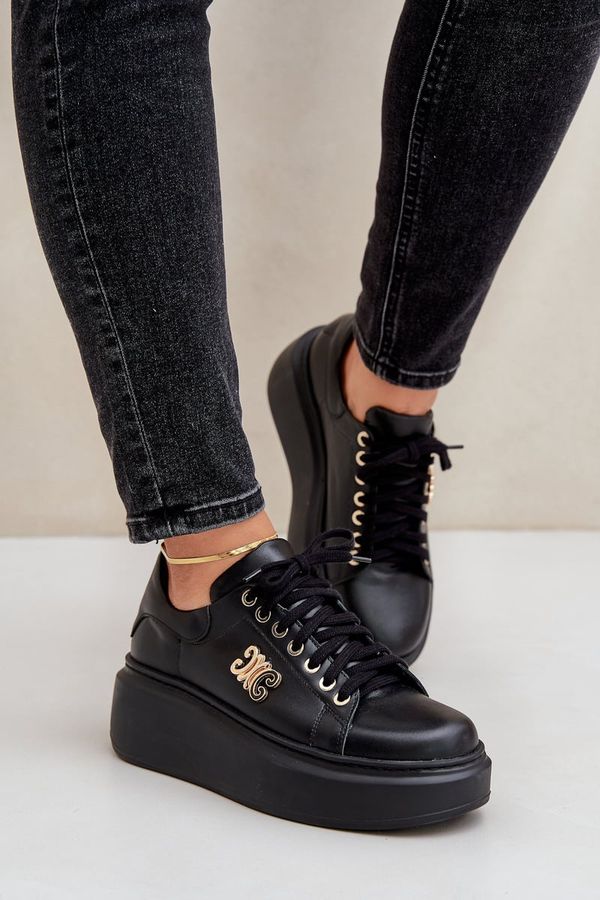 Zazoo Zazoo Sneakers Made Of Genuine Leather On Platform Golden Decoration Lewski 3428 Black