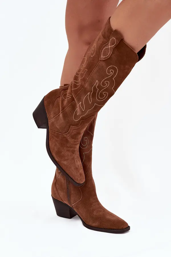 Zazoo Zazoo Suede Cowboy Boots For Women With Heel Camel Karira
