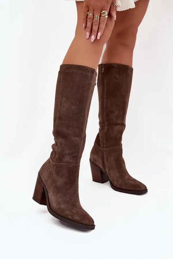 Boto Zazoo Suede Knee High Boots With Zip Brown Lissara