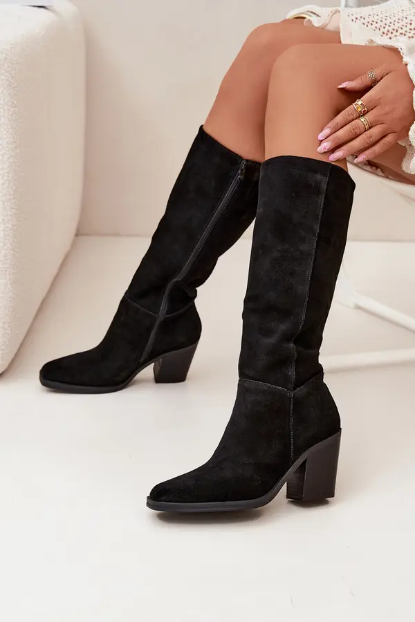Boto Zazoo Suede Thigh High Boots With Zipper Black Lissara
