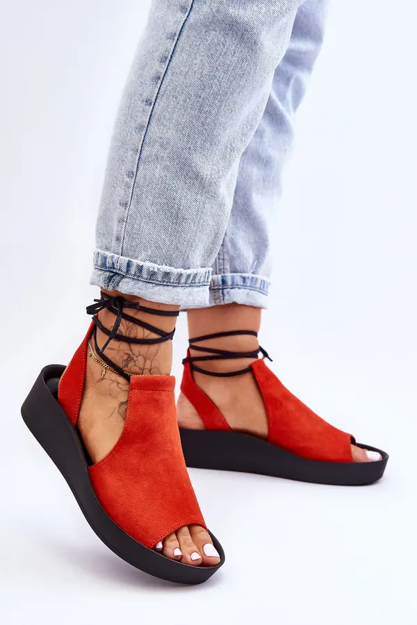 Zazoo Zazoo Suede Wedge Sandals Nicole 2743 Orange
