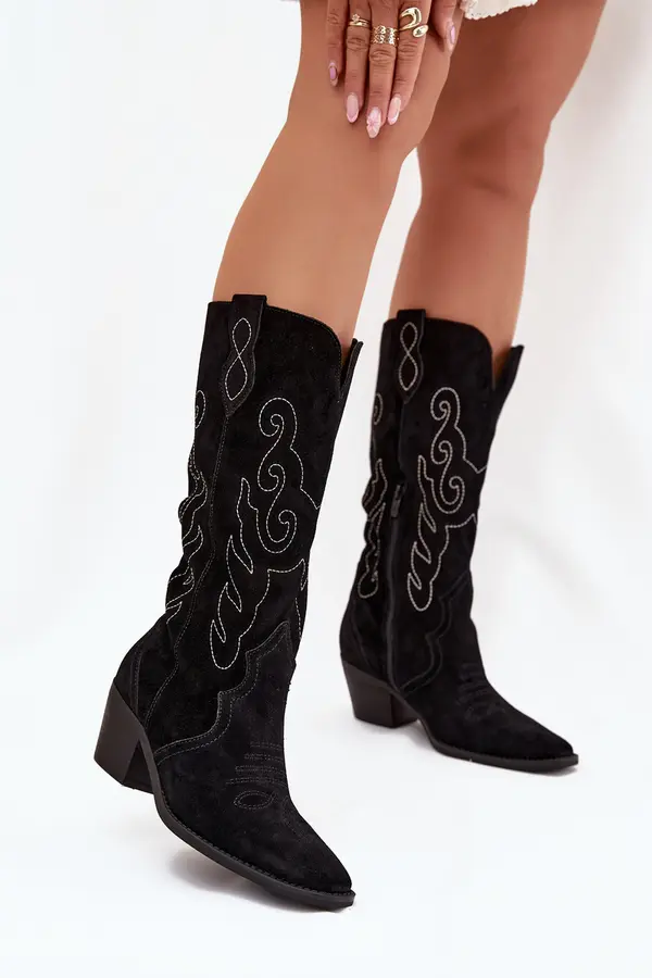 Zazoo Zazoo Suede Women's Cowboy Boots With Heel Black Karira