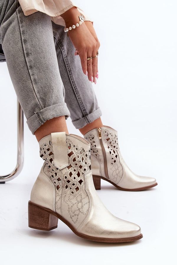 Zazoo Zazoo Women's Heeled Ankle Boots With Openwork Pattern Lewski