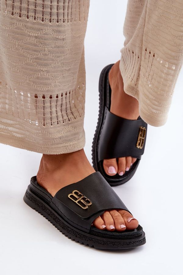 Kesi Zazoo Women's leather platform slippers, black