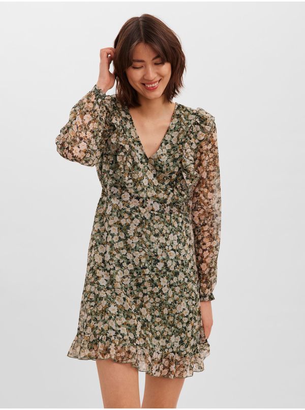 Vero Moda Zelena cvetlična obleka z nabori VERO MODA Ina - Ženske