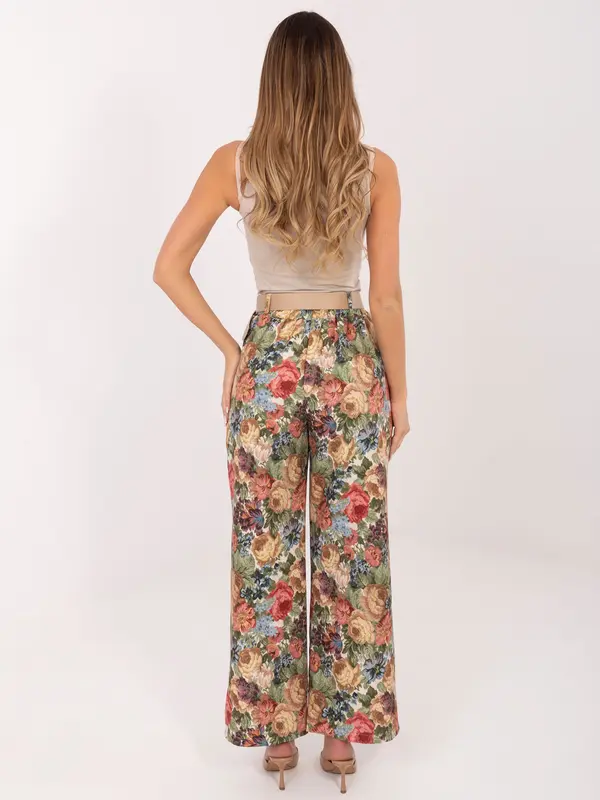 RUE PARIS Zelene elegantne hlače s cvetličnim vzorcem