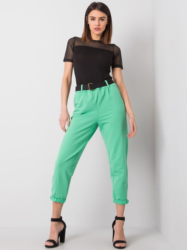 Fashionhunters Zelene ženske hlače s pasom