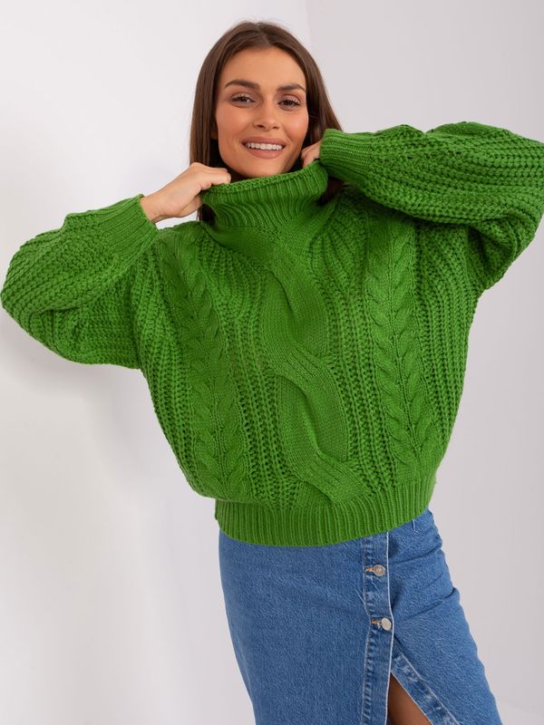 Fashionhunters Zeleni pulover prevelike velikosti z dolgimi rokavi