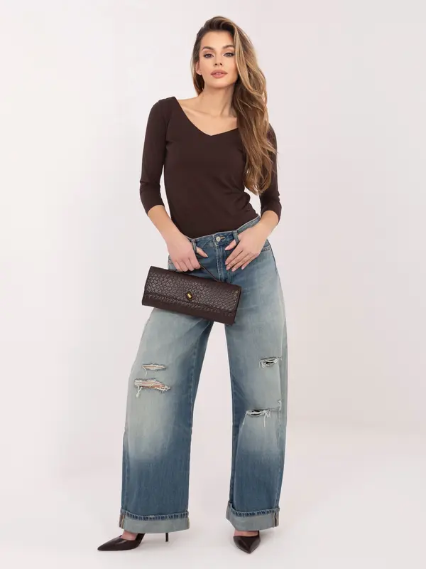 RUE PARIS Ženska bluza čokoladne barve s 3/4 rokavi