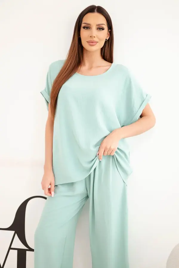 Kesi Włoski Ženska bluza in hlače Kesi Plus Size, temno metina