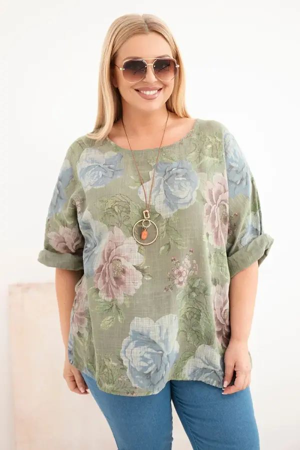 Kesi Włoski Ženska bluza Kesi Plus Size s cvetličnim vzorcem