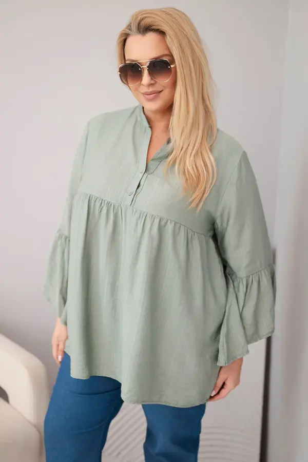 Kesi Włoski Ženska bluza Kesi Plus Size z nabranimi rokavi