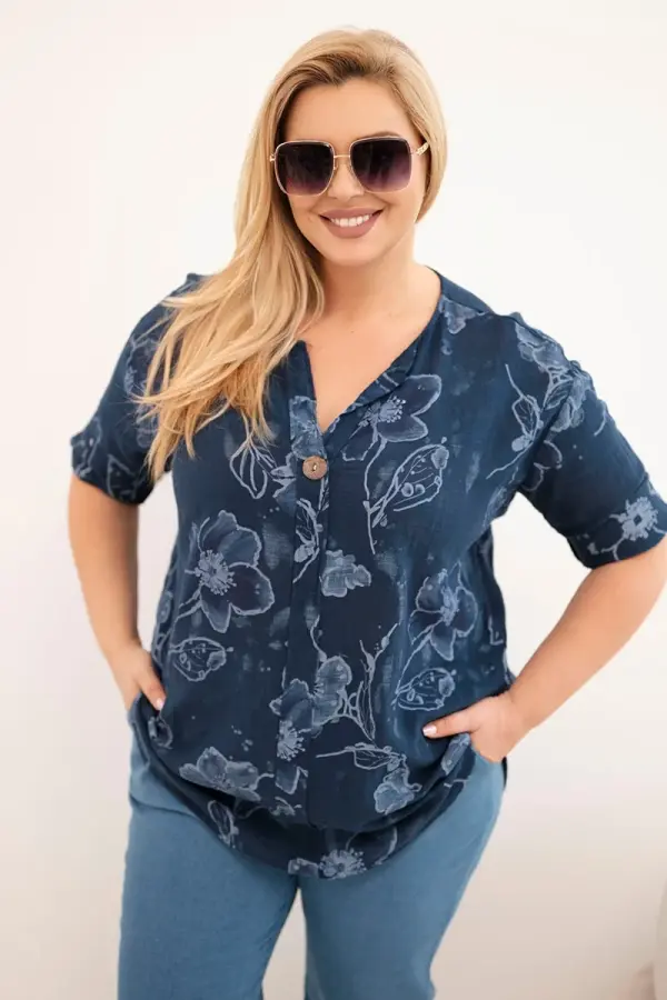 Kesi Włoski Ženska bluza plus size s cvetličnim vzorcem