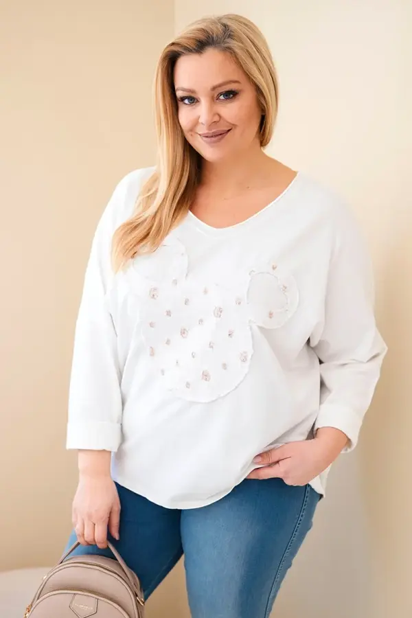 Kesi Włoski Ženska bluza plus size z V-izrezom, bela