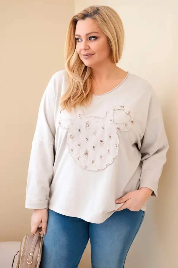Kesi Włoski Ženska bluza plus size z V-izrezom bež barve