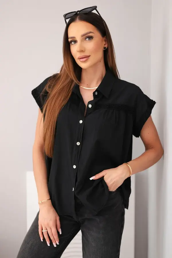 Kesi Włoski Ženska bluza srajčnega kroja s čipko, črna