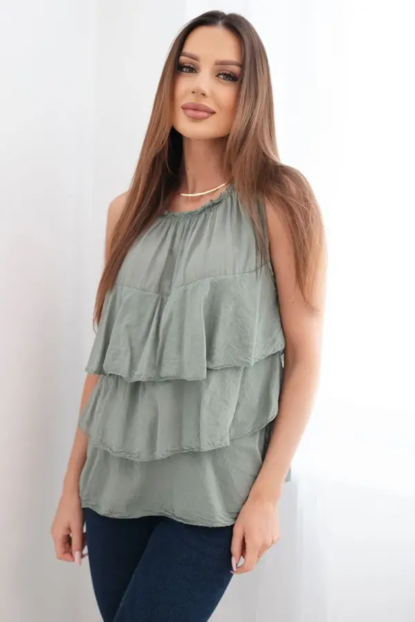 Kesi Włoski Ženska bluza z volančki na ramenih, kaki