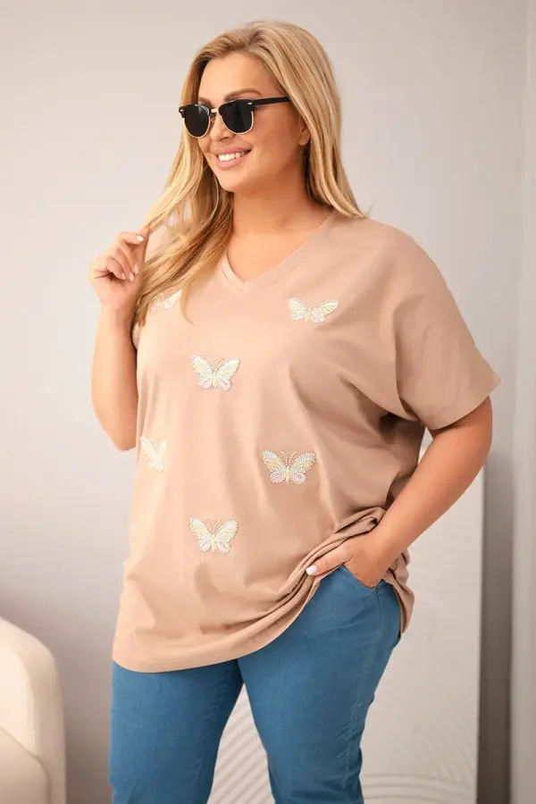 Kesi Ženska bluza za večje številke z metuljčki