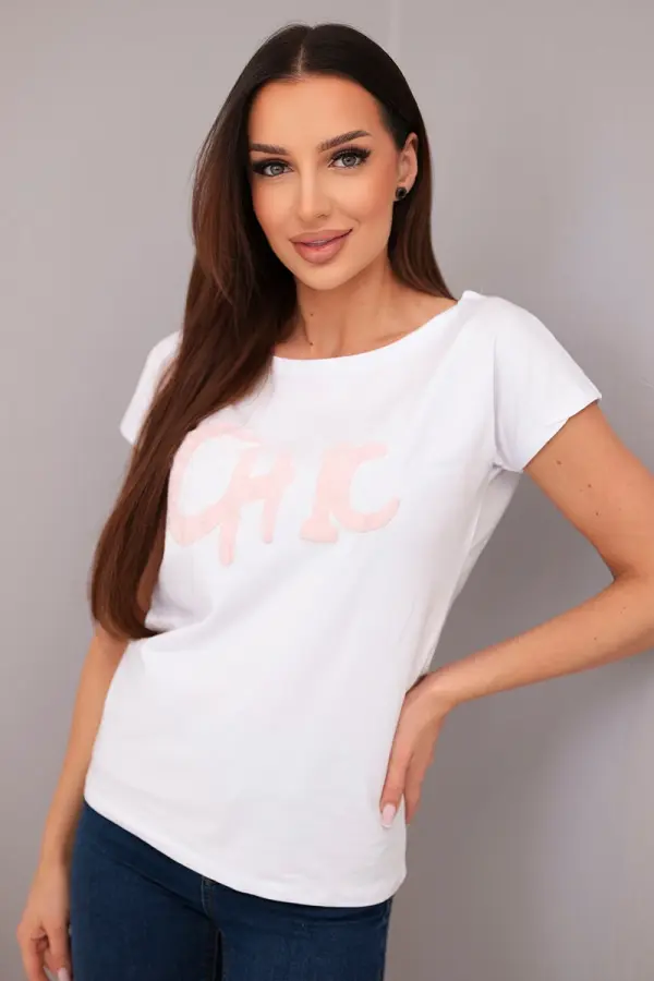 Kesi Ženska bombažna bluza Kesi s potiskom CHIC bela