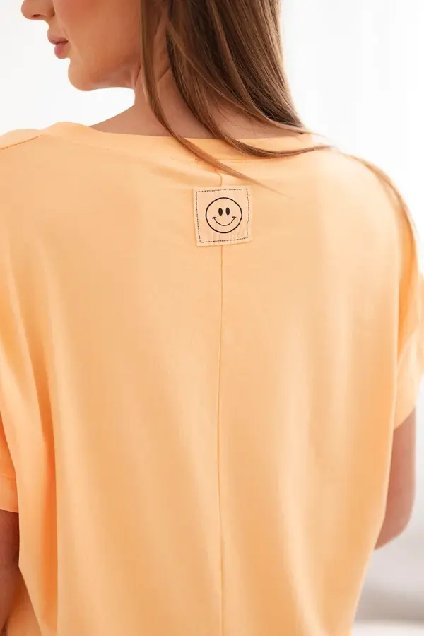 Kesi Włoski Ženska bombažna bluza Kesi z V-izrezom, breskove barve