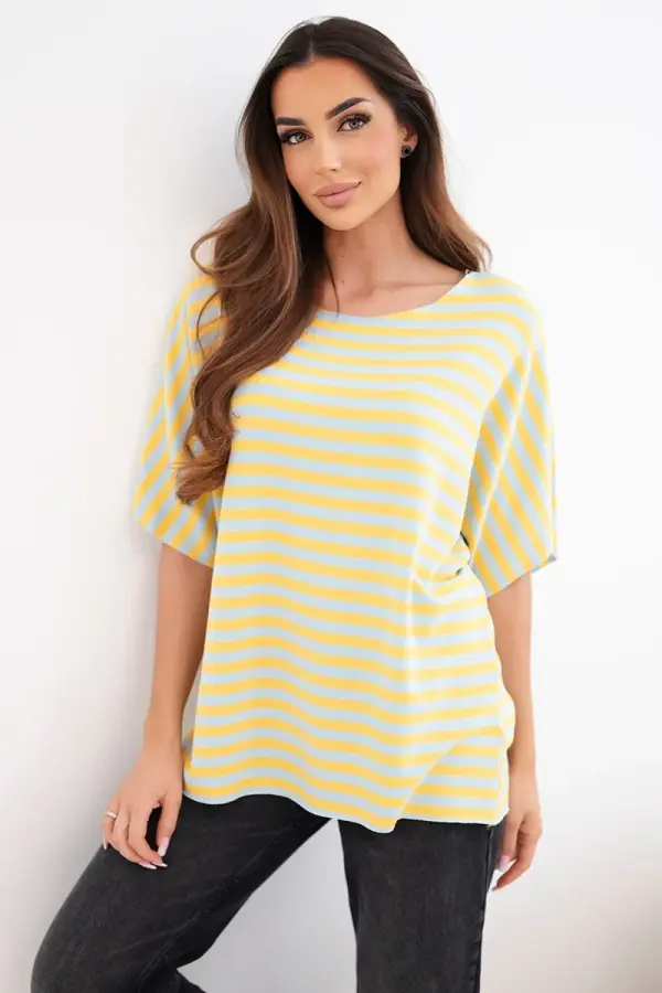 Kesi Włoski Ženska bombažna bluza s črtami rumene barve