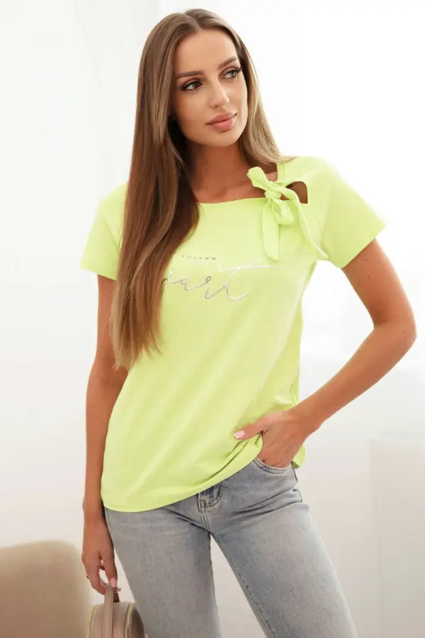 Kesi Ženska bombažna bluza z pentljo na rami in motivom kivija