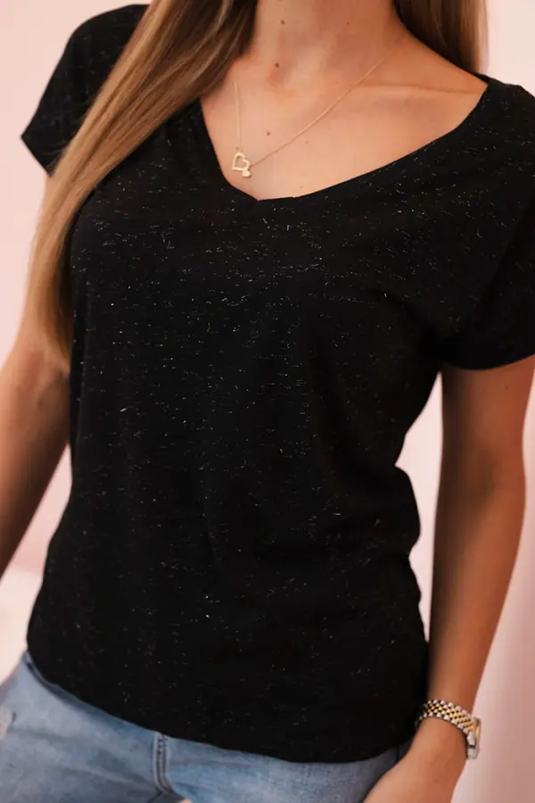 Kesi Ženska bombažna bluza z V-izrezom, črna