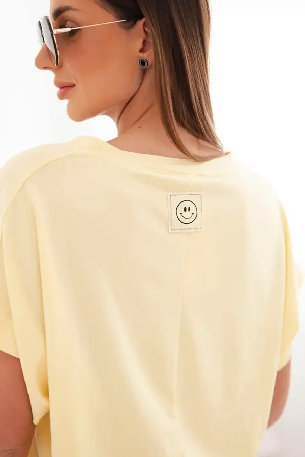 Kesi Włoski Ženska bombažna bluza z V-izrezom, rumena