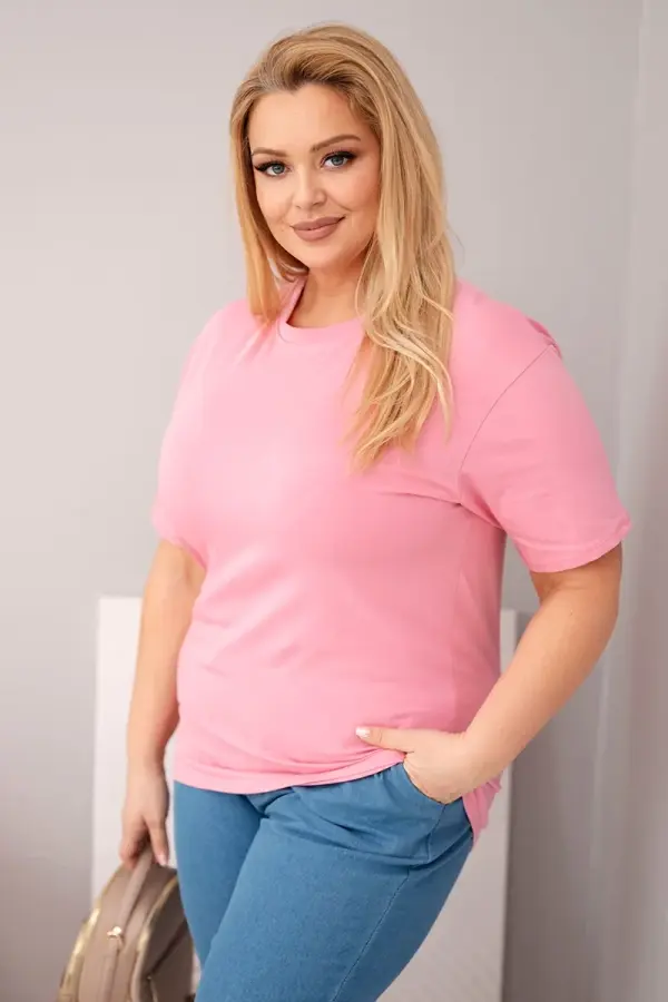 Kesi Włoski Ženska bombažna majica s kratkimi rokavi Kesi, plus size, svetlo roza