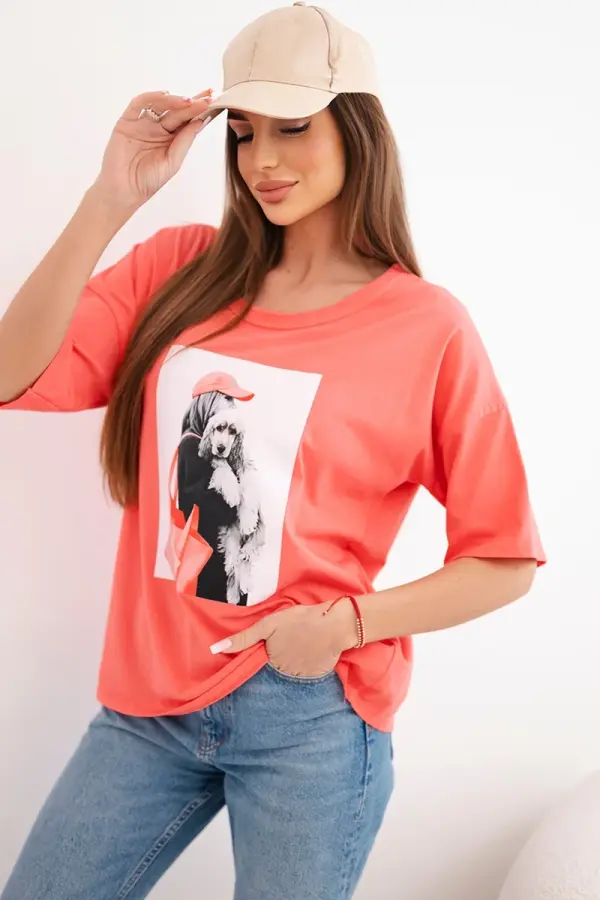 Kesi Włoski Ženska bombažna majica s kratkimi rokavi Kesi, prevelike velikosti