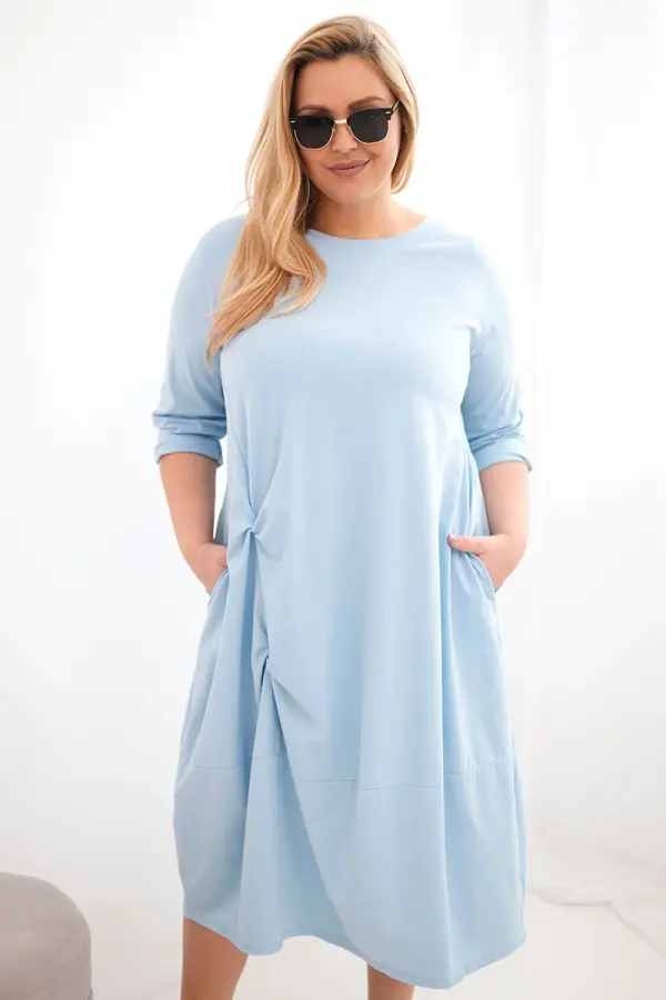 Kesi Włoski Ženska bombažna obleka Kesi Plus Size z modrimi volančki