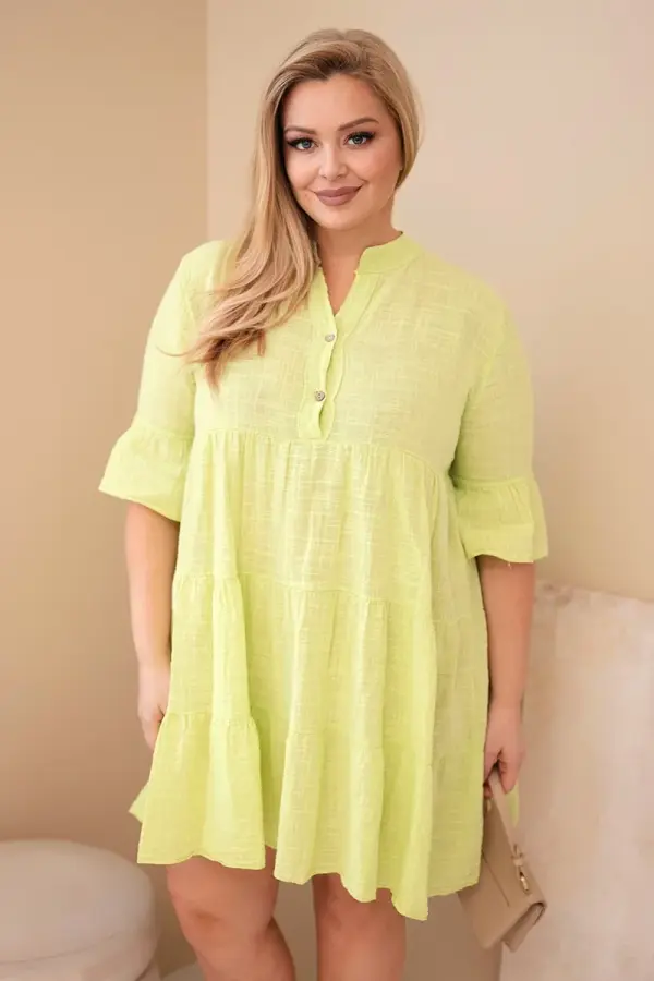 Kesi Włoski Ženska bombažna obleka Kesi Włoski z volančki svetlo zelene barve