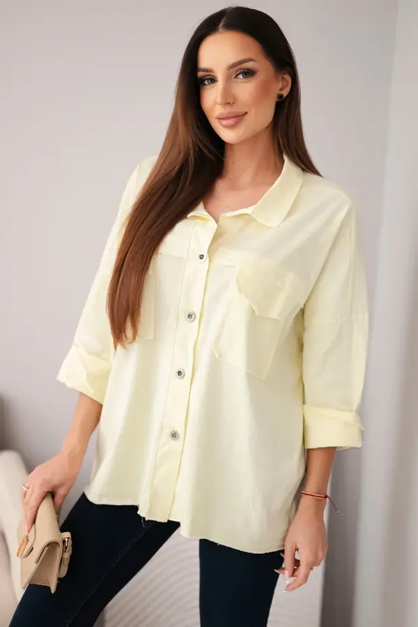 Kesi Włoski Ženska bombažna srajca Kesi z rumenimi žepi