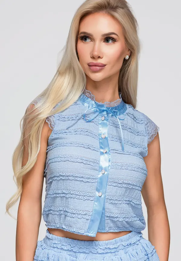 Ombre Ženska čipkasta bluza s kratkimi rokavi