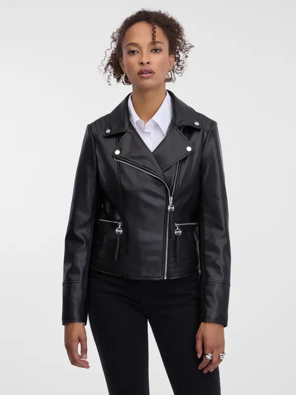 Orsay Ženska črna usnjena jakna ORSAY