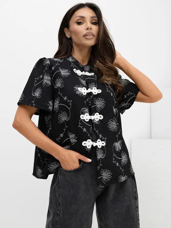 Factory Price Ženska črna vzorčasta bluza