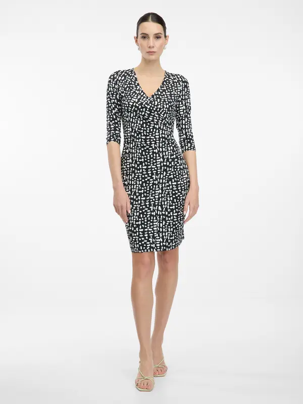 Orsay Ženska črna vzorčasta obleka do kolen