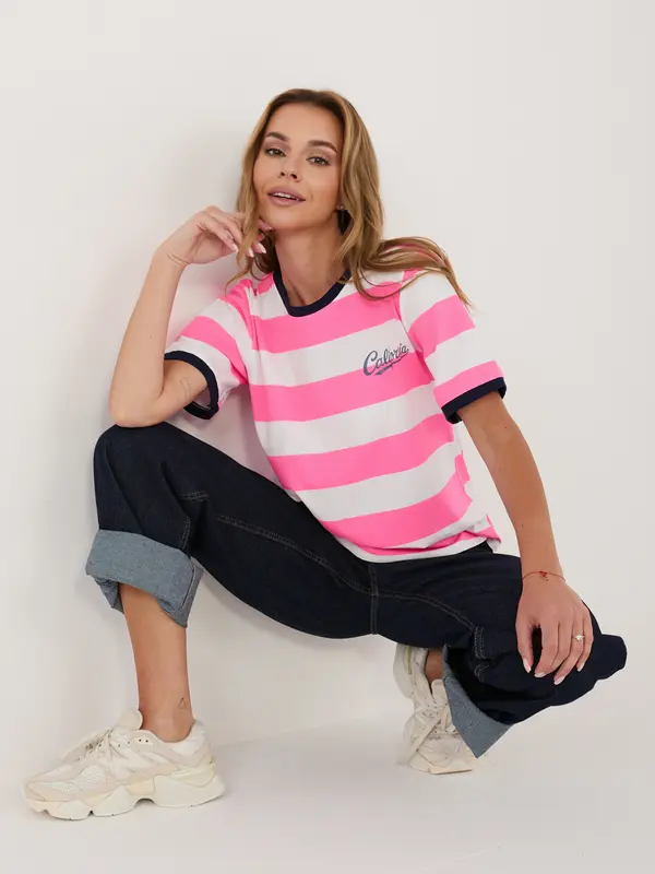 Italy Moda Ženska črtasta majica, fluo roza