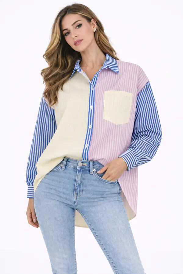 FASHION Ženska črtasta majica - modra