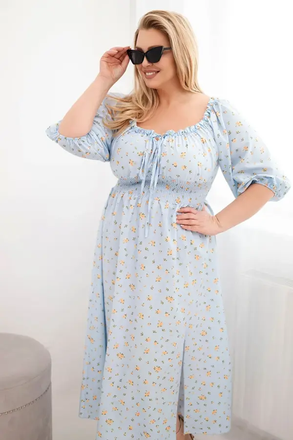 Kesi Włoski Ženska cvetlična maksi obleka z nastavljivim izrezom