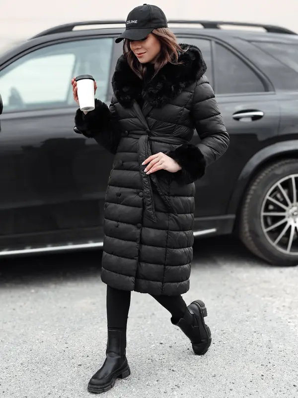 DStreet Ženska dolga črna zimska jakna ZAELEGANTE