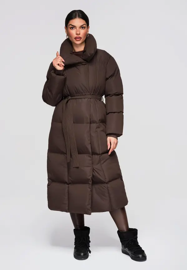 Edoti Ženska dolga prešita jakna s pasom