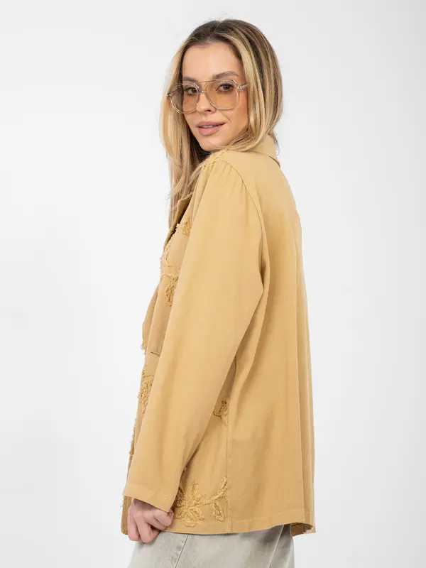 RUE PARIS Ženska jakna kamelje barve z vezenjem