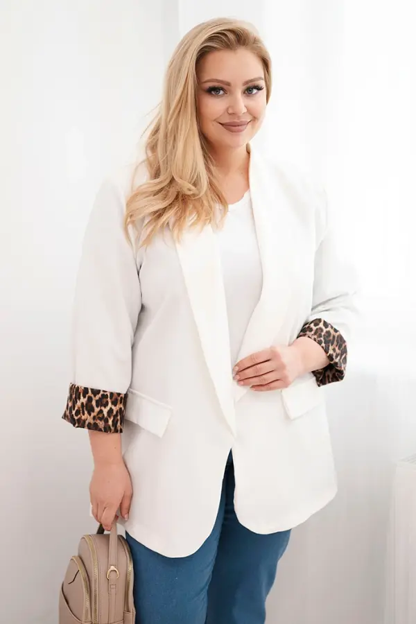 Kesi Włoski Ženska jakna za večje številke z leopardjo podlogo