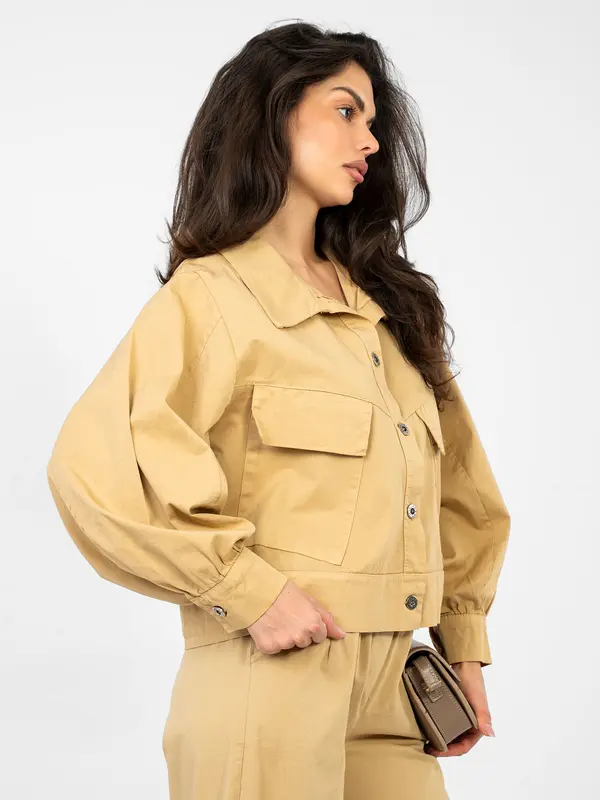 RUE PARIS Ženska jeans jakna kamel barve